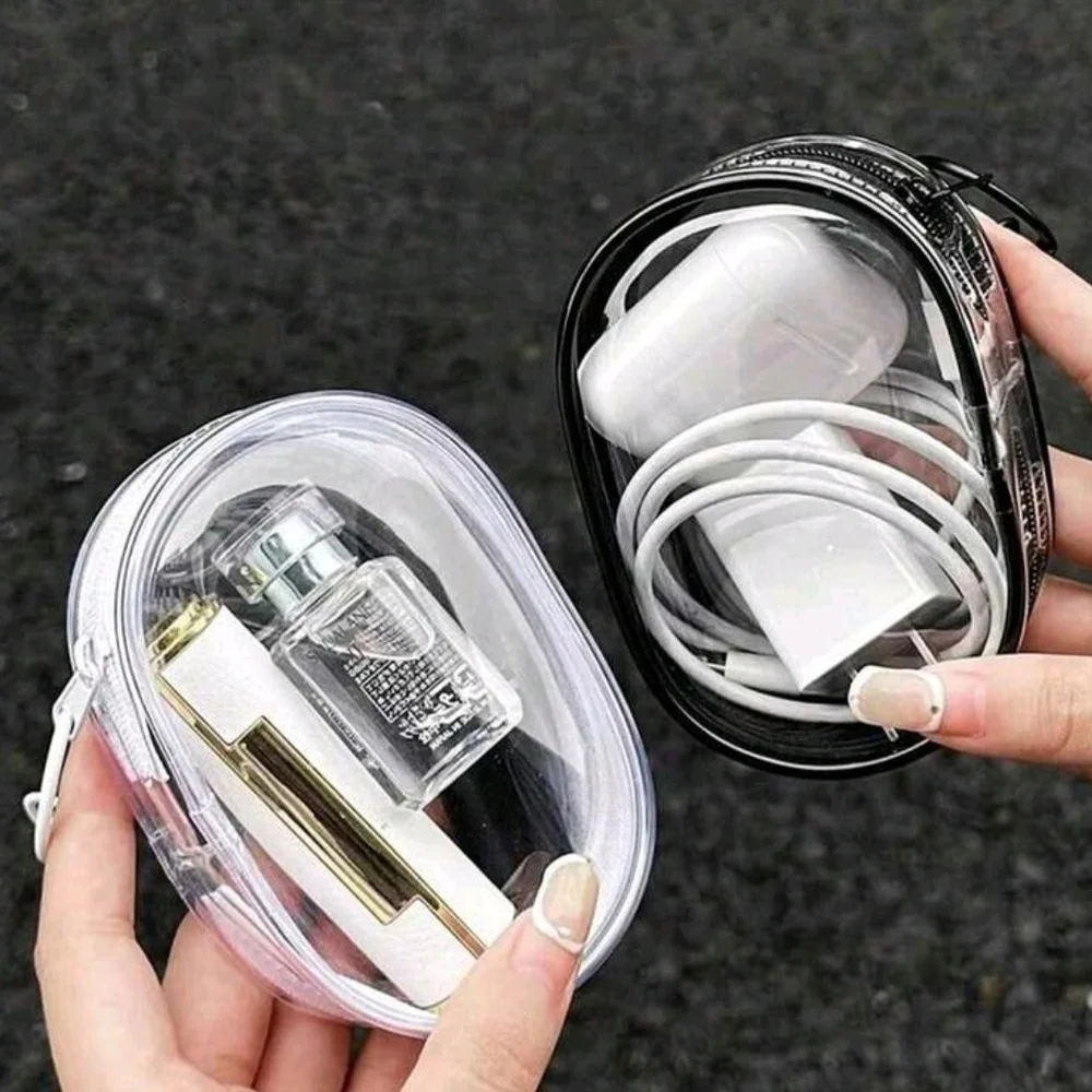 Transparent Multi-Purpose Data Cable Storage Bag With Hook Design.